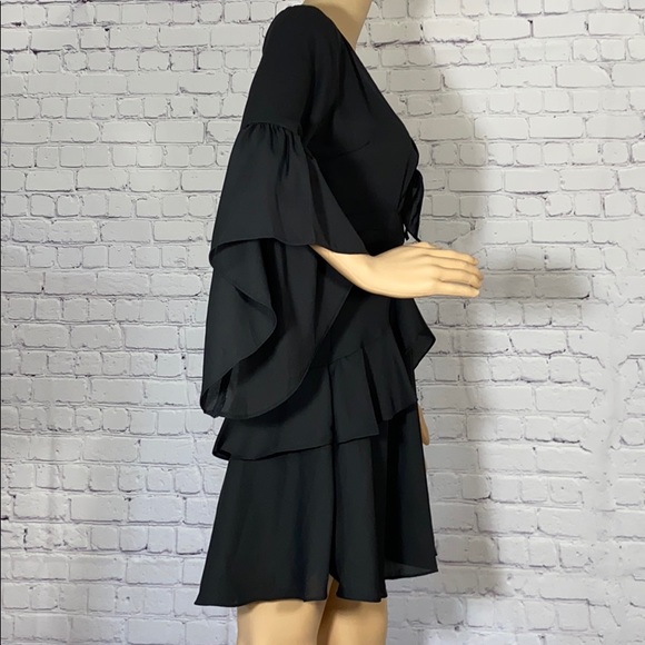 Black Long Sleeve ruffle dress - Picture 3 of 4